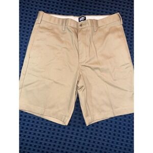 Lands End Shorts Mens 34 Flat Front Tan Khaki Cotton Traditional Walking Chino